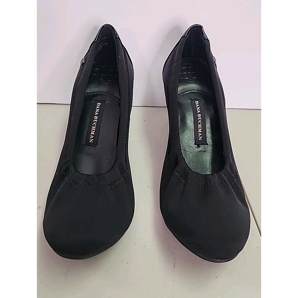 Dana Buchman Kitten Heels Women 7 M Slip On Pump Black Fabric Closed Toe Classic